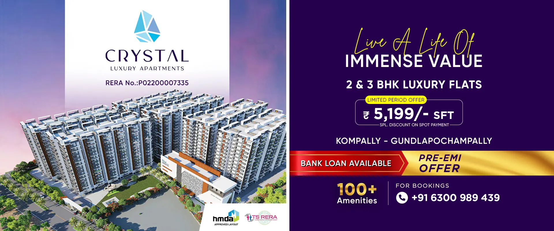 Bhanodaya Crystal Luxury Apartment by Neemsboro offering 2BHK & 3BHK Flats at Kompally, Hyderabad. Bhanodaya Crystal Heights at Kompally Hyderabad